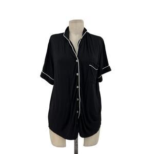 Cozy Earth Stretch-Knit Short‎ Sleeve Pajama Top Black Size Small